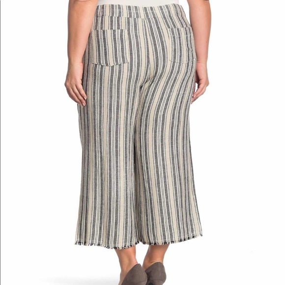 Caslon Striped Linen Blend Crop Pants Khaki/Black - Picture 2 of 7